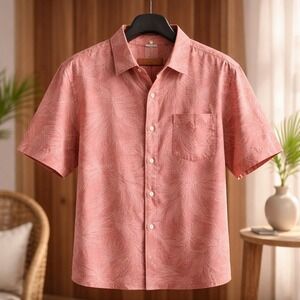 Tommy Bahama M Mens Shellrossa Palm Leaf Cotton Button Down Shirt Coral NWT $110